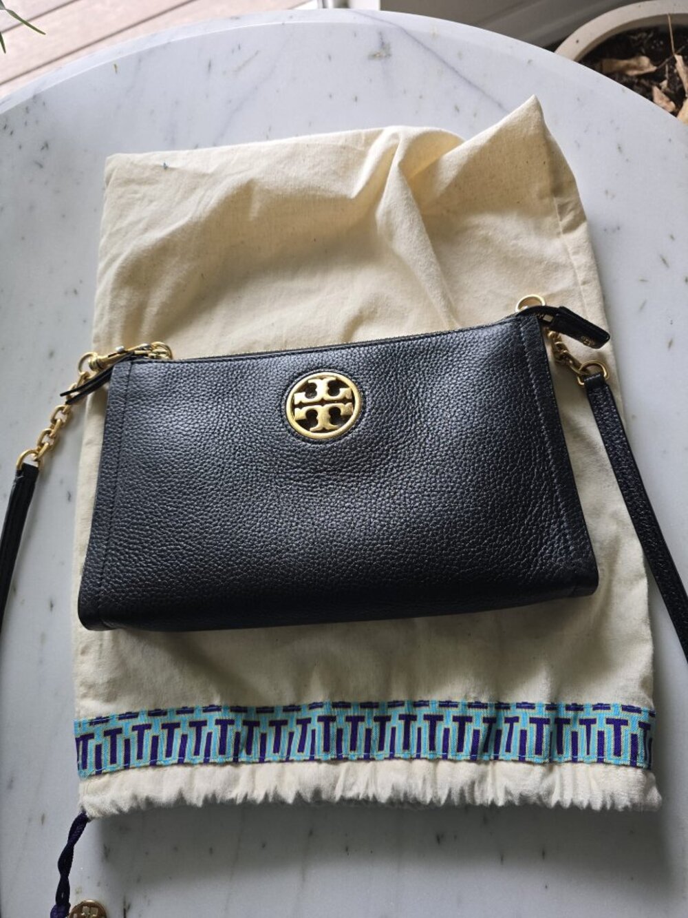 Tory Burch Carson Zip Top Crossbody Black Leather Bag